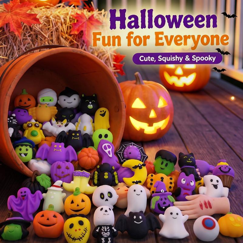 👻🔥🎃Halloween Squishies Stress Relief Toy Set, Classic Pumpkin/Ghost/Bat Shapes, Classroom Rewards & Trick-or-Treat
