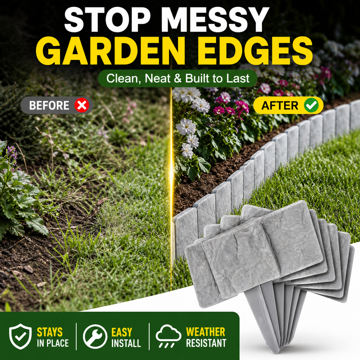 🌿✨WarmNest™ Stone-Look Edging Fence - Garden Edges That Stay Clean🏡♻️(OFFER)