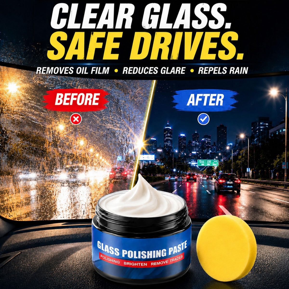 Car Glass Oil Film Remover – Eliminates glare & wiper smears, repels rain. (offer)