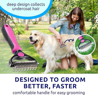 Professional Double-Sided Pet Grooming Rake ✨ Undercoat Deshedding Tool for Dogs & Cats 🐶🐱(OFFER)