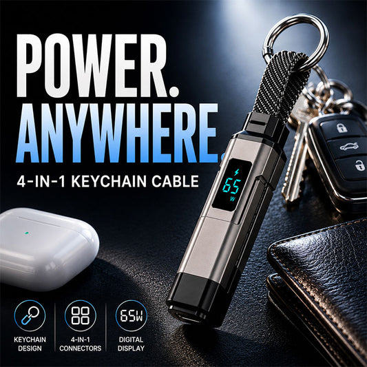 WarmNest™ 4-in-1 EDC Cable - 65W Fast Charging USB-C Keychain Cord with Digital Display