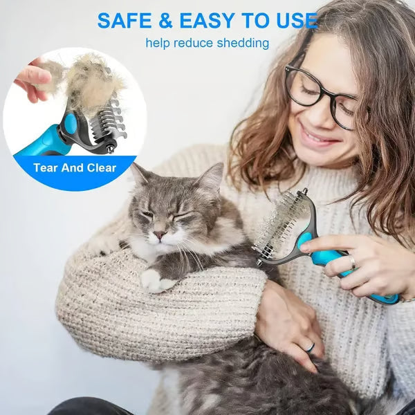 Professional Double-Sided Pet Grooming Rake ✨ Undercoat Deshedding Tool for Dogs & Cats 🐶🐱(OFFER)