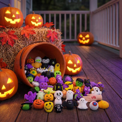 👻🔥🎃Halloween Squishies Stress Relief Toy Set, Classic Pumpkin/Ghost/Bat Shapes, Classroom Rewards & Trick-or-Treat
