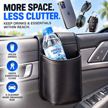 🚗🧺  Leather Car Door Cup Holder – Wide‑mouth opening, easy reach for drinks & phone.