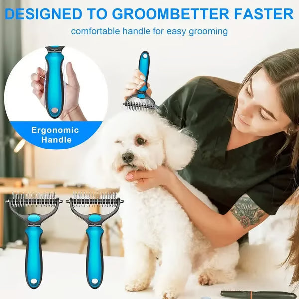 Professional Double-Sided Pet Grooming Rake ✨ Undercoat Deshedding Tool for Dogs & Cats 🐶🐱(OFFER)