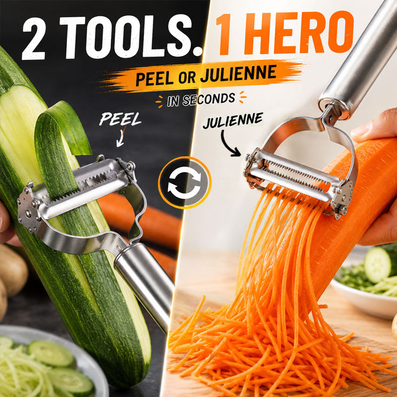 🥕🔪 2-in-1 Stainless Steel Peeler & Julienne Slicer – One tool, two blades🍽️✨