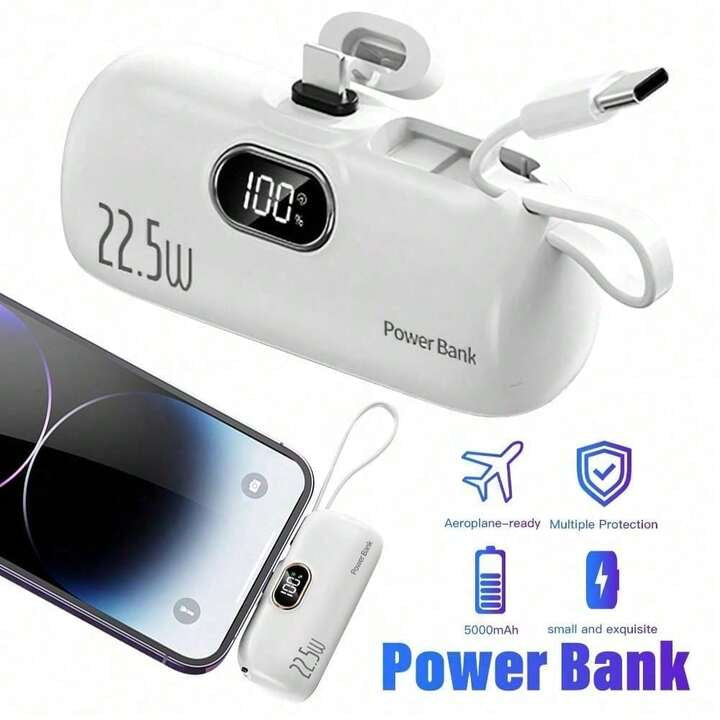 Pocket Power Bank with Built-In Cables | 22.5W Fast Charging