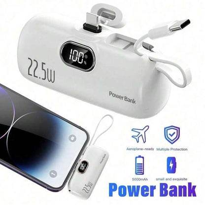 Pocket Power Bank with Built-In Cables | 22.5W Fast Charging
