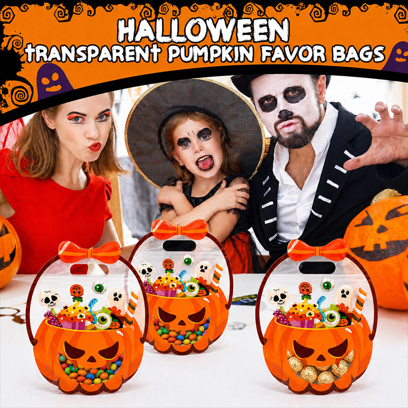 👻🔥🎃Halloween Transparent Pumpkin Favor Bags✨Perfect for Party, Trick-or-Treat, Classroom Gifts