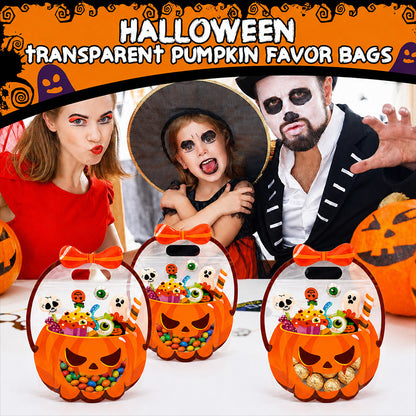 👻🔥🎃Halloween Transparent Pumpkin Favor Bags✨Perfect for Party, Trick-or-Treat, Classroom Gifts