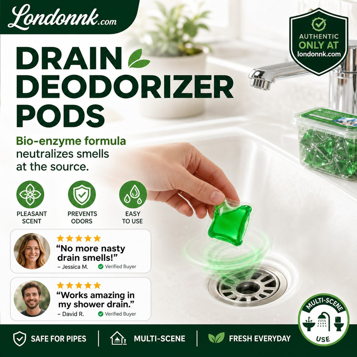 🔵Drain Deodorizer Pods – Bio‑enzyme formula neutralizes smells at the source. Instant fresh scent, no harsh chemicals. 🚰✅