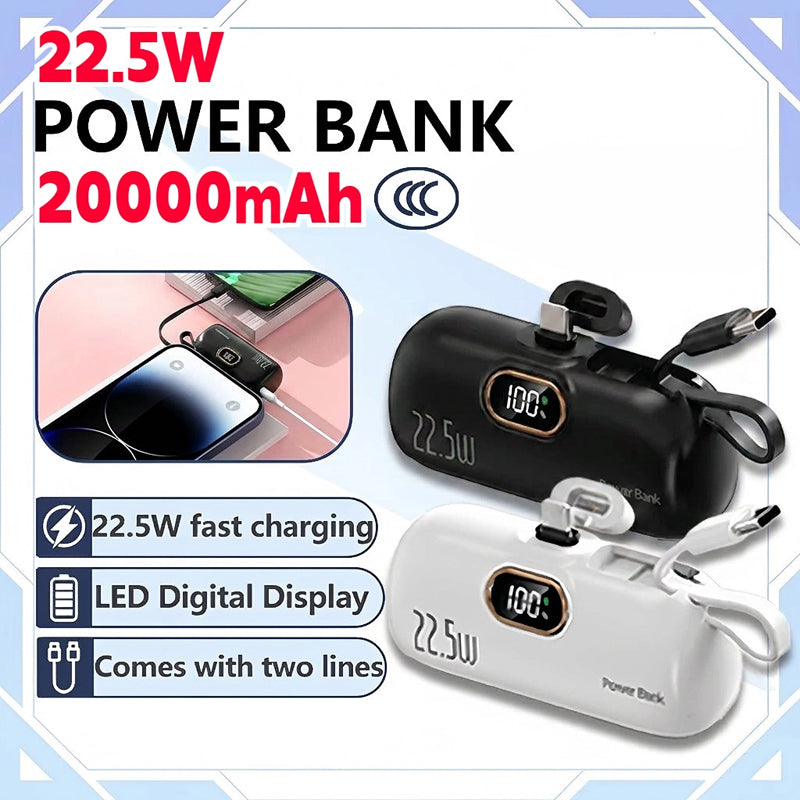 Pocket Power Bank with Built-In Cables | 22.5W Fast Charging