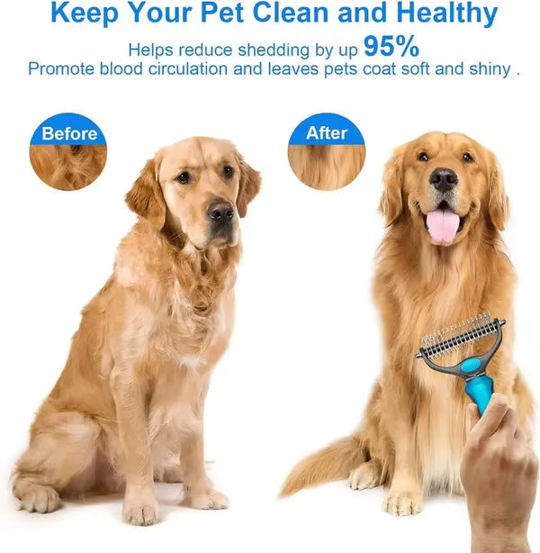 Professional Double-Sided Pet Grooming Rake ✨ Undercoat Deshedding Tool for Dogs & Cats 🐶🐱(OFFER)