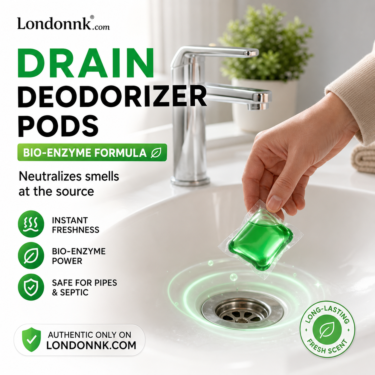 Drain Deodorizer Pods – Bio‑enzyme formula neutralizes smells at the source. Instant fresh scent, no harsh chemicals. Say goodbye to embarrassing odours. 🚰✅ （offer)