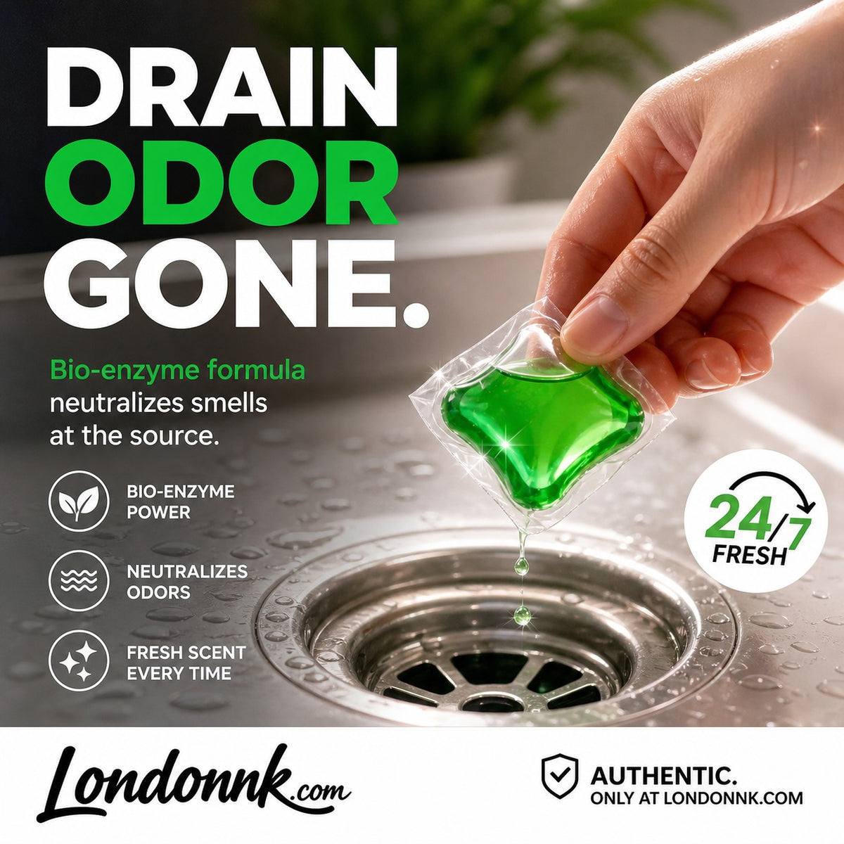 🔵Drain Deodorizer Pods – Bio‑enzyme formula neutralizes smells at the source. Instant fresh scent, no harsh chemicals. 🚰✅