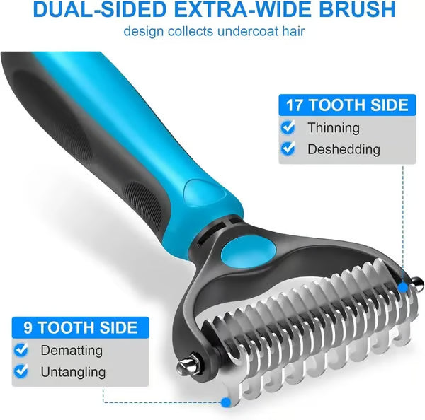 Professional Double-Sided Pet Grooming Rake ✨ Undercoat Deshedding Tool for Dogs & Cats 🐶🐱(OFFER)