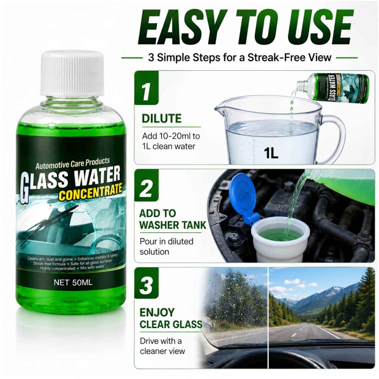 🥳2026 HOT SALE🥳 Glass Concentrate – 10ml makes 1L, cuts bugs & grime, streak-free.