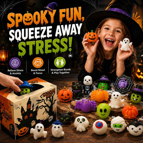 👻🔥🎃Halloween Squishies Stress Relief Toy Set, Classic Pumpkin/Ghost/Bat Shapes, Classroom Rewards & Trick-or-Treat