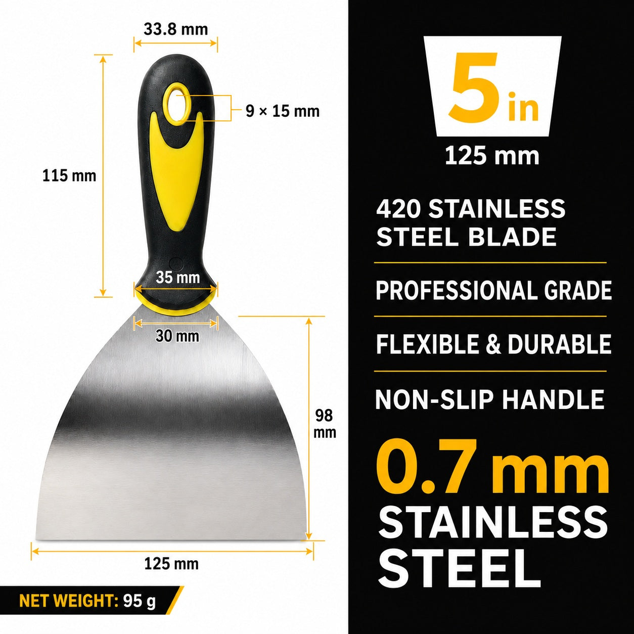 5-Inch Stainless Steel Putty Knife | Smooth Concrete Repair Finish