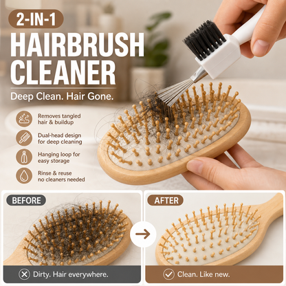 ✨🧹2-in-1 Hair Brush Cleaner Tool💇‍♀️, Multi-purpose Hair Remover Comb Cleaner with Stainless Steel Pick & Stiff Brush (offer)
