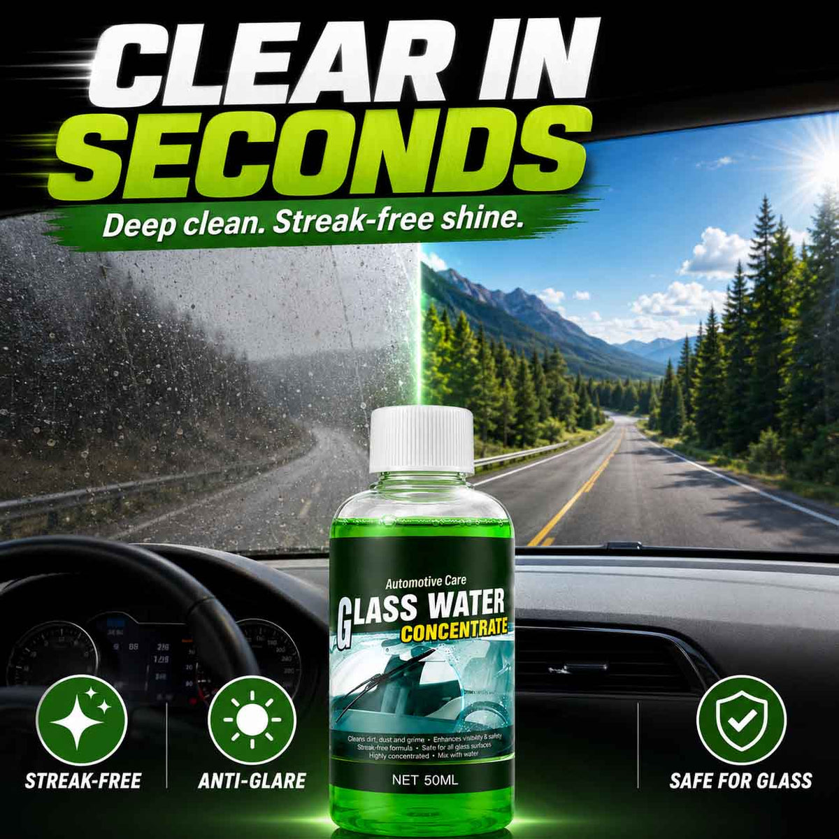 🥳2026 HOT SALE🥳 Glass Concentrate – 10ml makes 1L, cuts bugs & grime, streak-free.