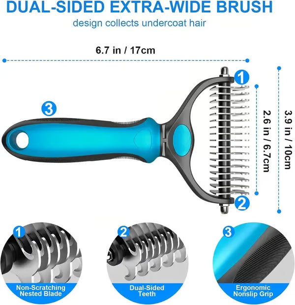 Professional Double-Sided Pet Grooming Rake ✨ Undercoat Deshedding Tool for Dogs & Cats 🐶🐱(OFFER)