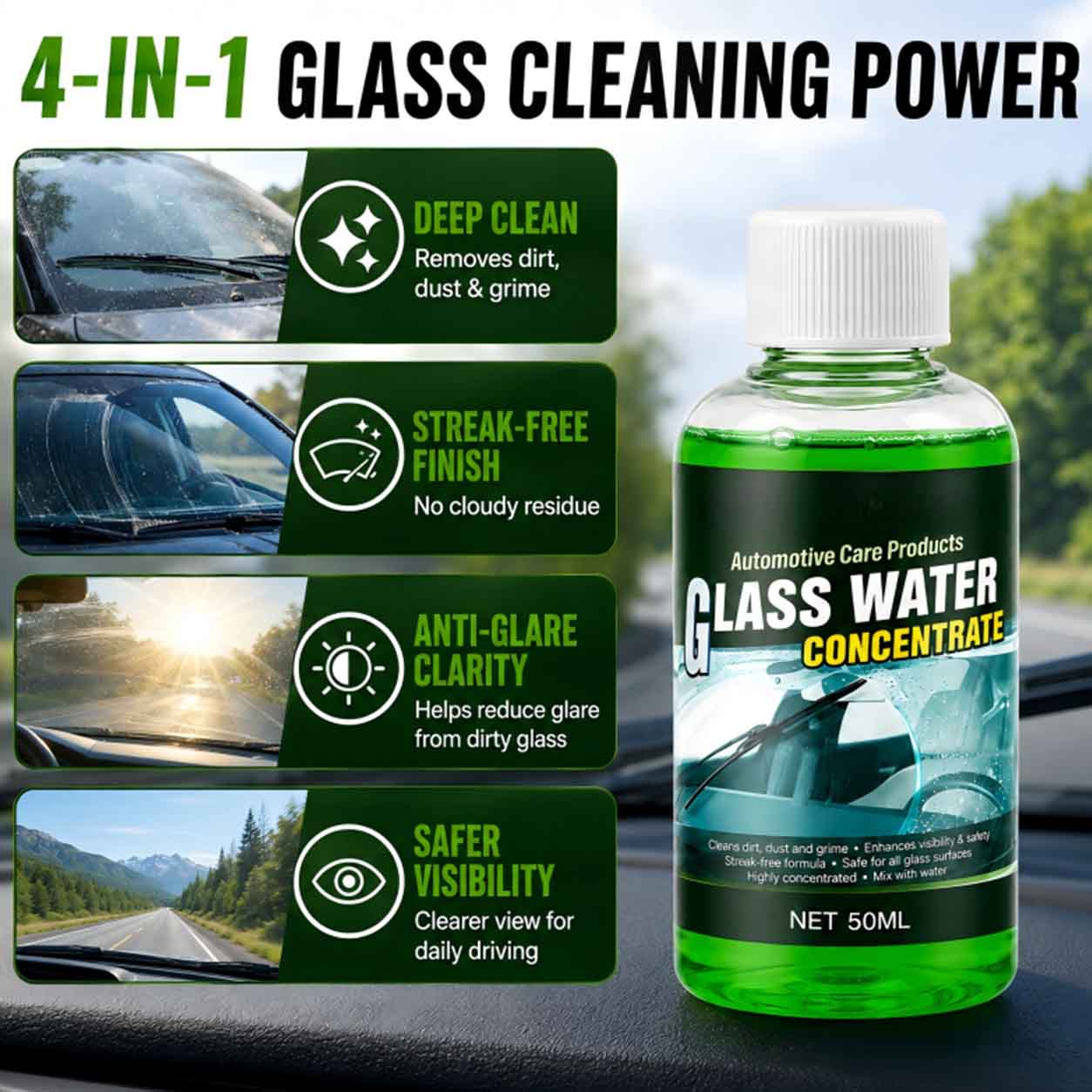 🥳2026 HOT SALE🥳 Glass Concentrate – 10ml makes 1L, cuts bugs & grime, streak-free.
