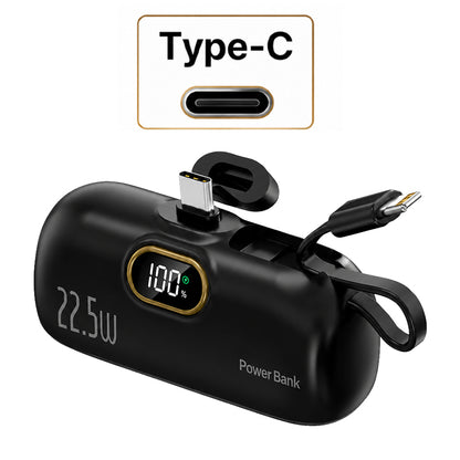 Pocket Power Bank with Built-In Cables | 22.5W Fast Charging