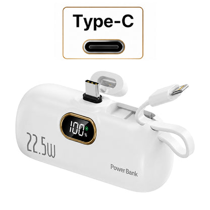 Pocket Power Bank with Built-In Cables | 22.5W Fast Charging
