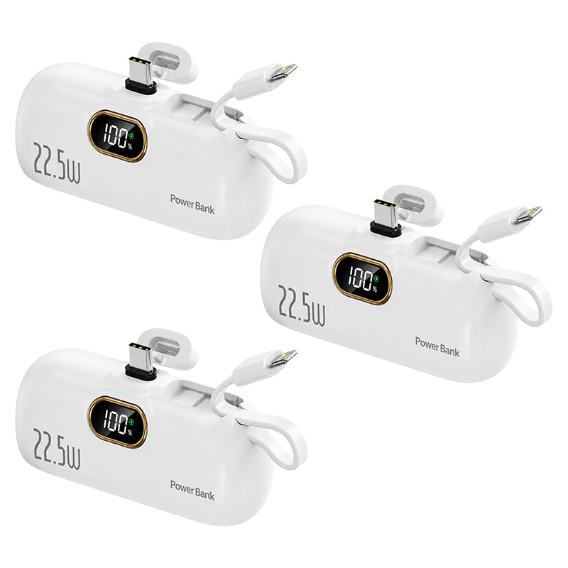 Pocket Power Bank with Built-In Cables | 22.5W Fast Charging