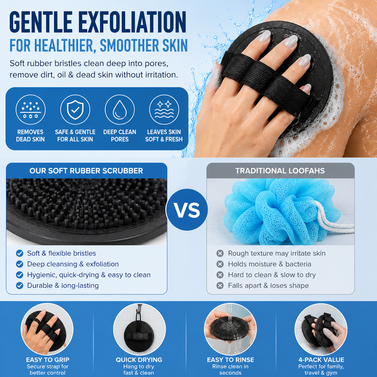 WarmNest™ Soft Silicone Shower Scrubber – Gentle Exfoliating Body Brush