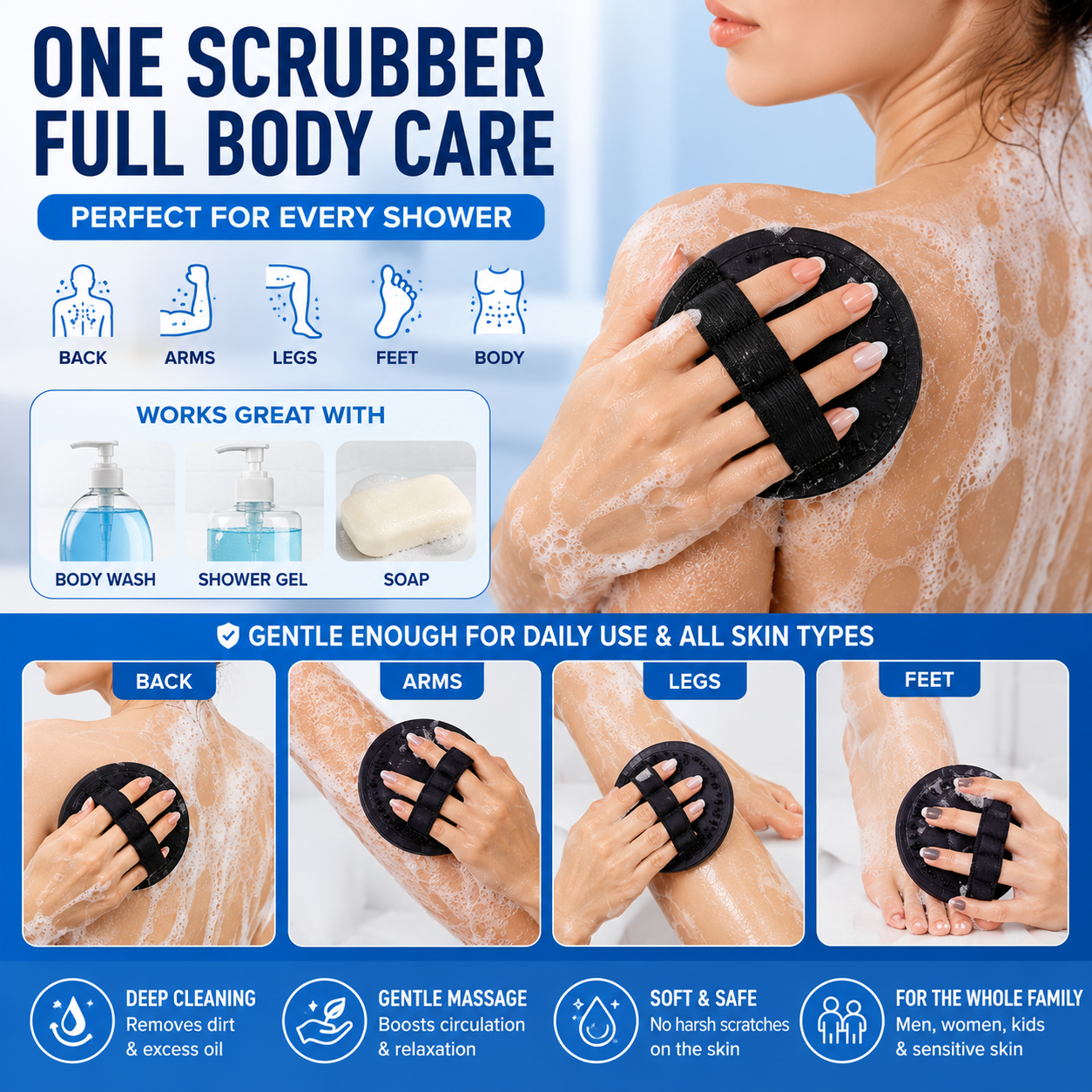 WarmNest™ Soft Silicone Shower Scrubber – Gentle Exfoliating Body Brush