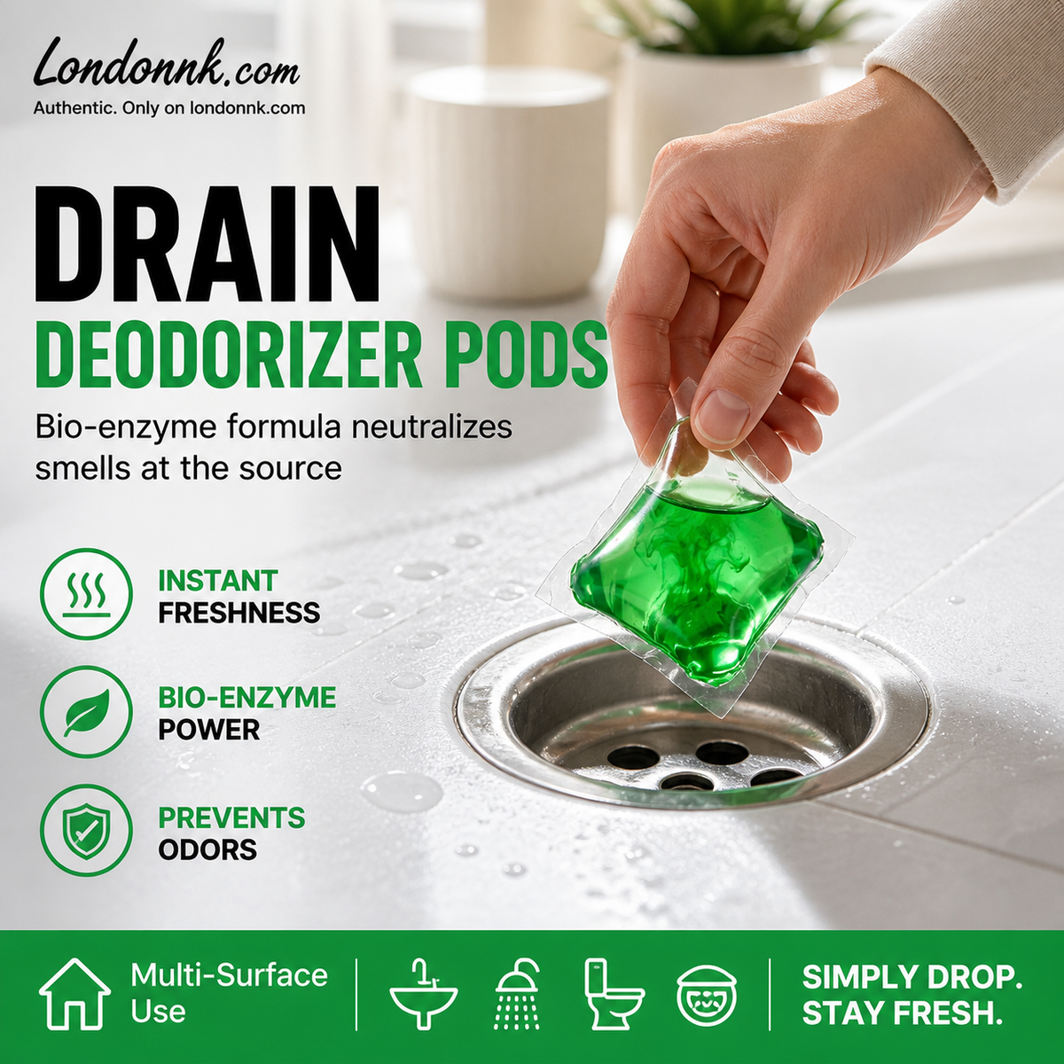 Drain Deodorizer Pods – Bio‑enzyme formula neutralizes smells at the source. Instant fresh scent, no harsh chemicals. Say goodbye to embarrassing odours. 🚰✅ （offer)