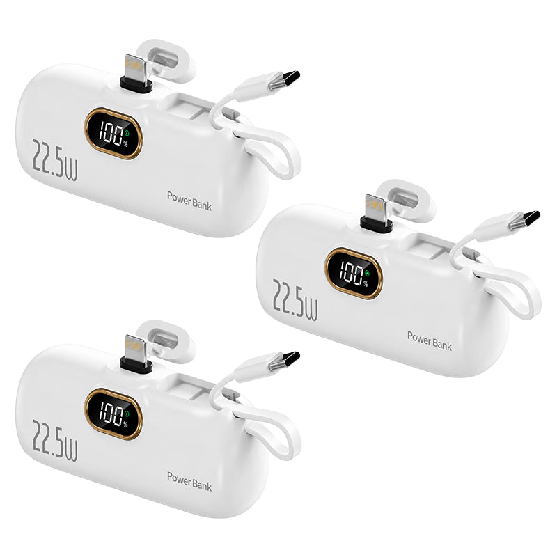 Pocket Power Bank with Built-In Cables | 22.5W Fast Charging