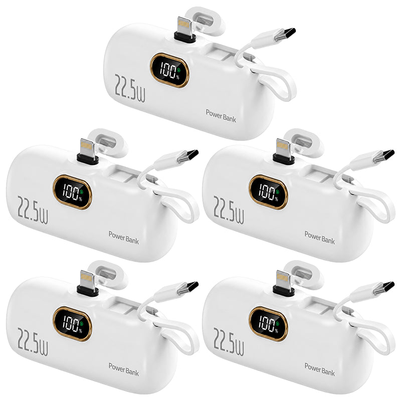 Pocket Power Bank with Built-In Cables | 22.5W Fast Charging