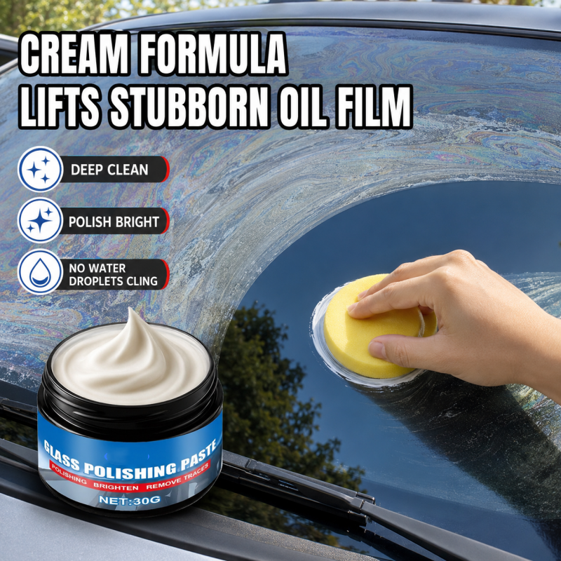 Car Glass Oil Film Remover – Eliminates glare & wiper smears, repels rain.
