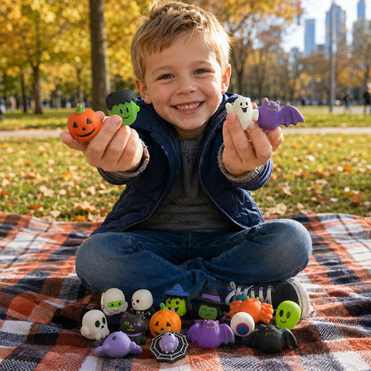 👻🔥🎃Halloween Squishies Stress Relief Toy Set, Classic Pumpkin/Ghost/Bat Shapes, Classroom Rewards & Trick-or-Treat