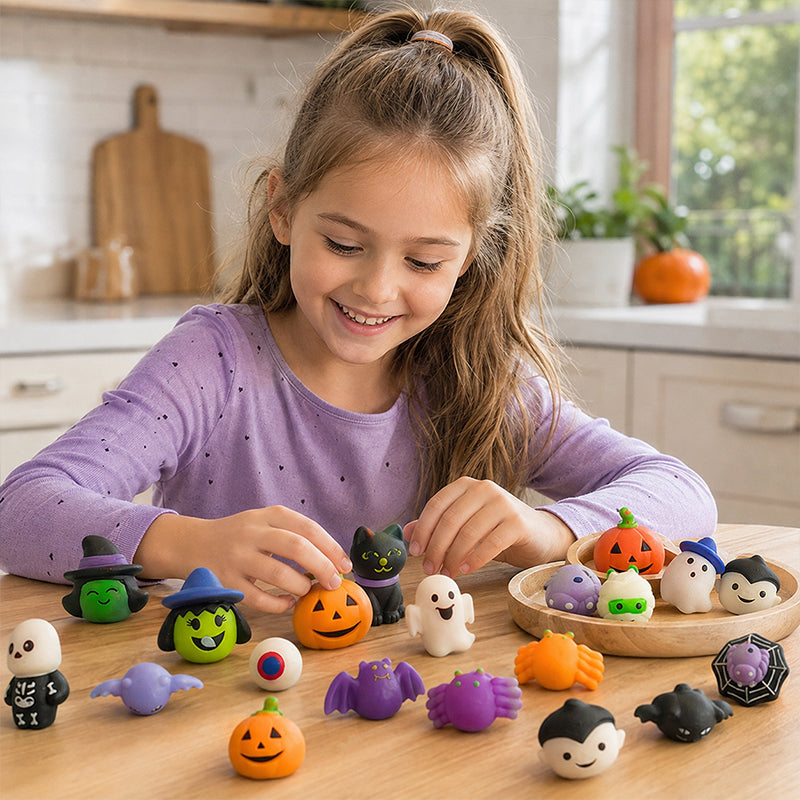👻🔥🎃Halloween Squishies Stress Relief Toy Set, Classic Pumpkin/Ghost/Bat Shapes, Classroom Rewards & Trick-or-Treat