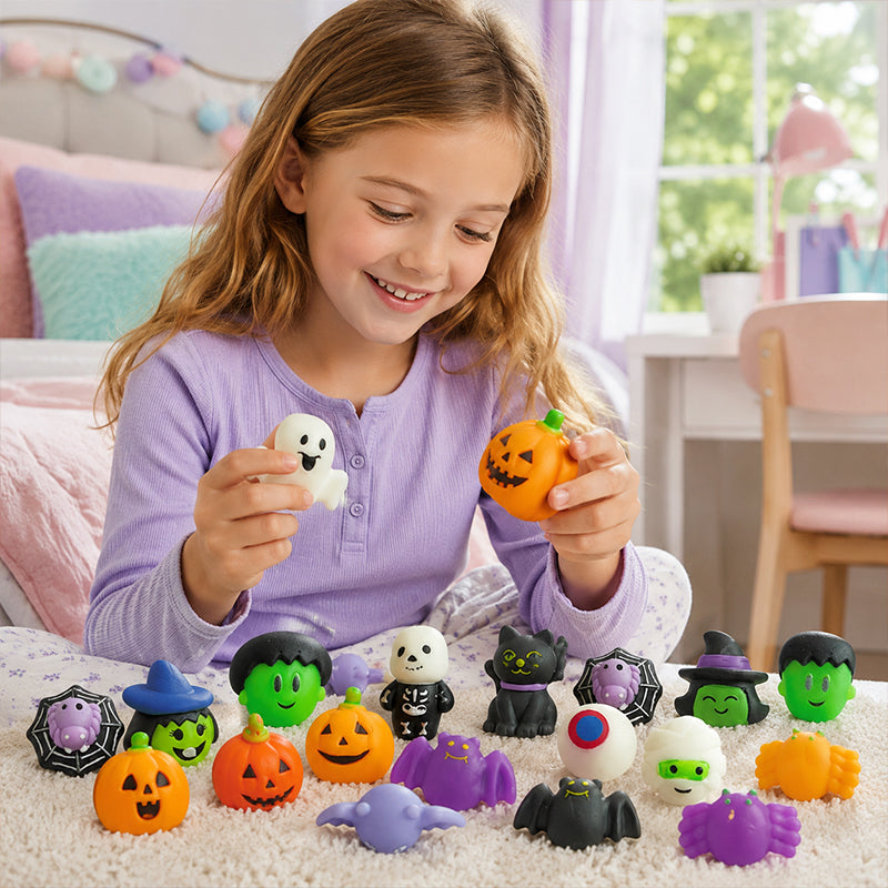 👻🔥🎃Halloween Squishies Stress Relief Toy Set, Classic Pumpkin/Ghost/Bat Shapes, Classroom Rewards & Trick-or-Treat