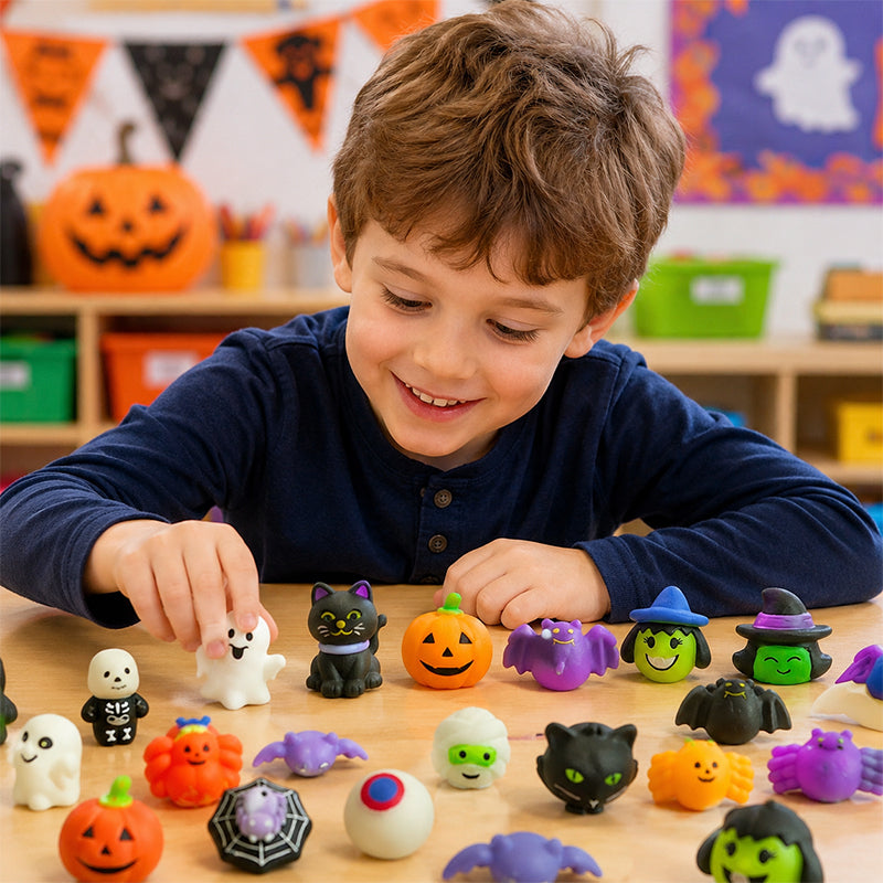 👻🔥🎃Halloween Squishies Stress Relief Toy Set, Classic Pumpkin/Ghost/Bat Shapes, Classroom Rewards & Trick-or-Treat