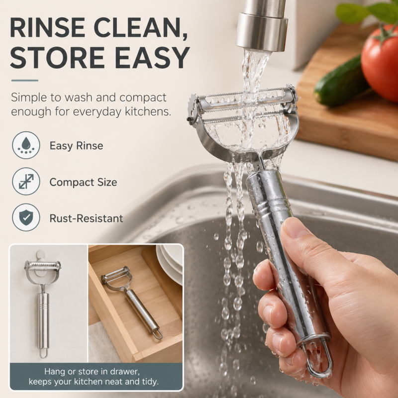 2-in-1 Stainless Steel Peeler & Julienne Slicer – One tool, two blades – peel & julienne in seconds! Sharp rust‑proof blades, ergonomic grip – saves drawer space & prep time! 🍽️✨ (offer)
